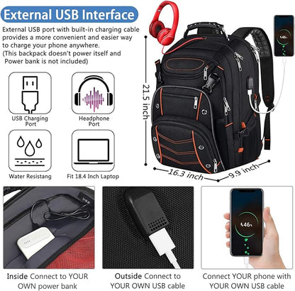 VECKUSON 18.4 Laptop Backpack for Men, 55L Extra Large Gaming Laptops Backpack with USB Charger Port,TSA Friendly Flight Approved and RFID Anti-Theft Pocket