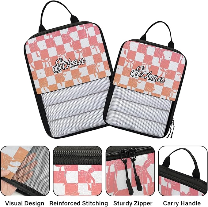 Custom 6 Set Compression Packing Cubes with Name Personalized Compressible Expandable Packing Organizers Luggage Carry On Suitcase Bags Travel Accessories Gifts, Orange Rose Gradient