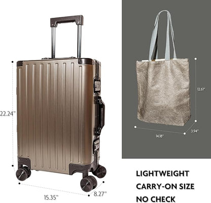All Aluminum Carry On Luggage 22x14x9 Airline Approved Hard Shell Carry On Luggage Zipperless Luggage Metal 20inch Suitcase Luggage, Champagne Gold