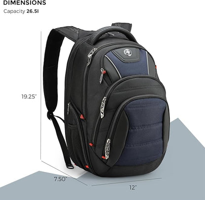 Swissdigital Design Men's Laptop Backpack for Man，Large Capacity Business Travel Backpack Black/Blue | J14-12