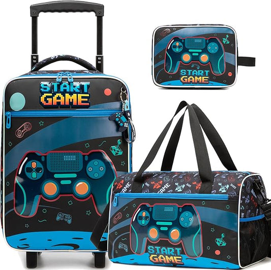 Kids Luggage Sets with Wheels Boys Travel Softside Suitcases 16" Carry on Suitcase with Duffle Bag Boys Luggage Sets Airline Approved