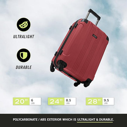 Kenneth Cole REACTION Out of Bounds Lightweight Hardshell 4-Wheel Spinner Luggage, Scarlet Red, 24-Inch Checked