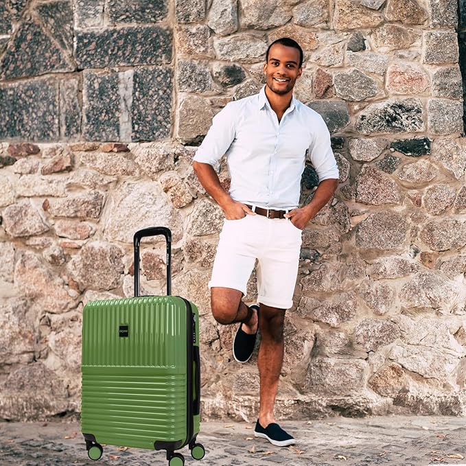 World Traveler Dejuno Tonal 20-Inch Carry-On Polycarbonate Lightweight Hardside Expandable Spinner Luggage Suitcase with TSA Lock - Matcha
