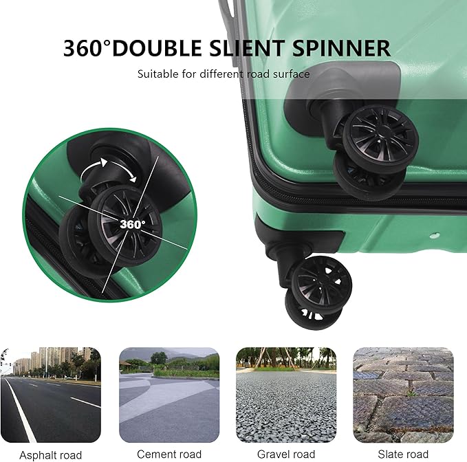 3-Piece Luggage Sets (20", 24", 28"), Suitcase with Wheels, Hardside Suitcase With Four Spinner Wheels and Scratch-Resistant Surface (PP hardshell, Green)