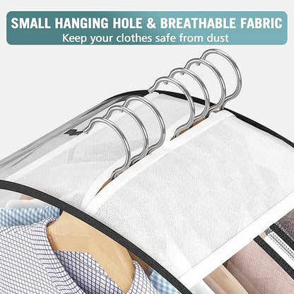 Clear Garment Bag for Hanging Clothes 10” Gusseted, 32” Suit Bags for Open Closet Storage Plastic Clothes Cover for Coat, Dress, Shirts, Fur, Jacket, Wardrobe Protectors, 4 Pack