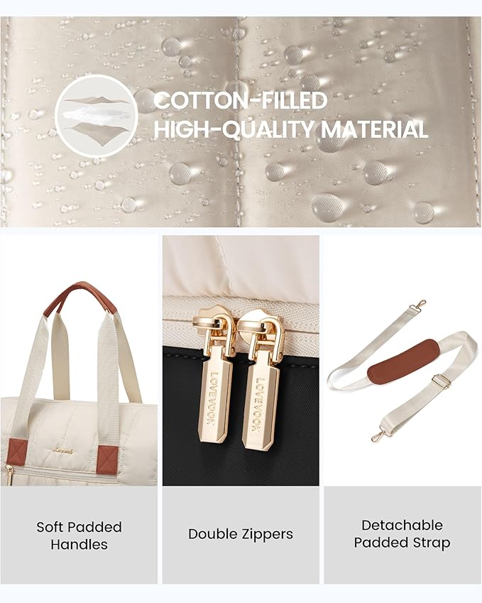 LOVEVOOK Travel Duffle Bag,Puffer Weekender Bags For Women with Shoe Compartment,42L Carry On Duffel Bags For Airplanes,Hospital Bag for Labor and Delivery,Overnight Bag,2Pcs Set