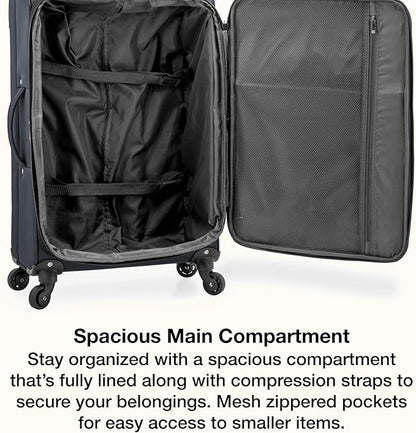 U.S. Traveler Anzio Softside Expandable Spinner Luggage, Dark Grey, Checked-Medium 26-Inch