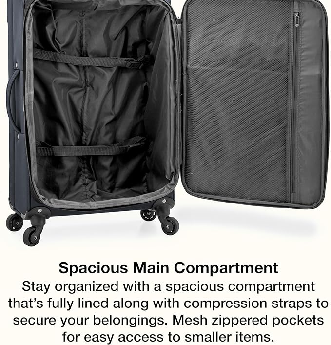 U.S. Traveler Anzio Softside Sturdy Ballistic Nylon Expandable Travel Suitcase Luggage with 4 Spinner Wheels, Dark Grey, Carry-on 22-Inch