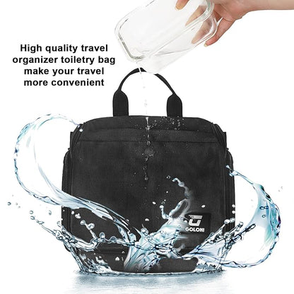 Goloni Hanging Toiletry Bag with Hook, Large Makeup Bag Travel Organizer, Water-Resistant Hanging Cosmetic Bag with 10 Compartments for Women & Men,Black
