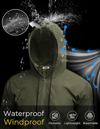 COOFANDY Mens Packable Rain Jacket Lightweight Waterproof Raincoat with Hood Outdoor Rain Gear Travel Hiking Cycling