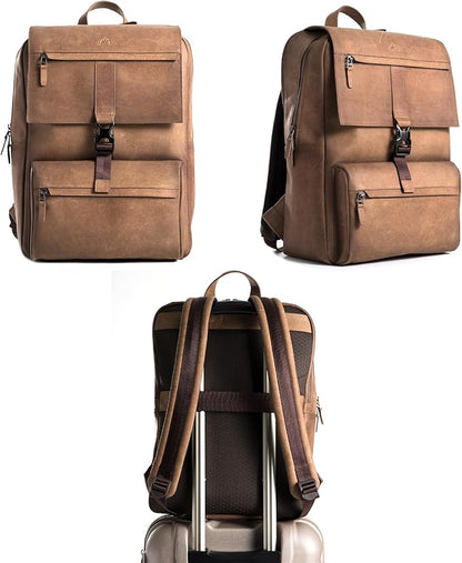 Leather Backpack for Men & Women, Classic Brown - Handcrafted Top Grain Leather vintage backpack with 17-Inch Laptop Sleeve - Lightweight, Stylish & Durable for Business, Travel, Work & Everyday Use