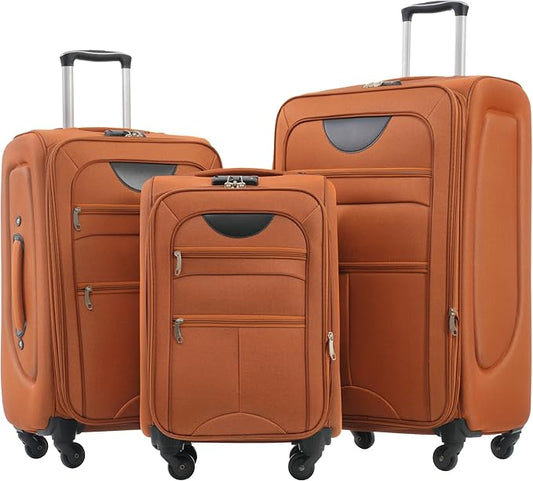 Luggage Sets 3 Piece Softside Expandable Lightweight Durable Softshell Suitcase Sets Spinner Wheels TSA Lock