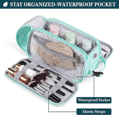 PAVILIA Large Toiletry Bag for Men Women, Mens Travel Bag Toiletries Organizer Case for Grooming, Travel Essentials Shaving Dopp Kit, PU Leather Water Resistant Cosmetic Pouch, Teal Chevron