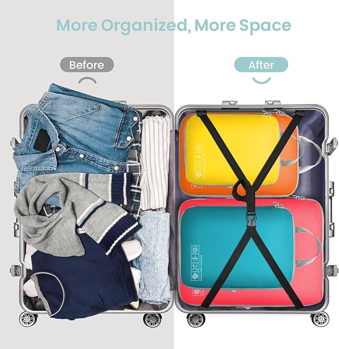 Cambond Compression Packing Cubes for Travel Women - 4 Pack Luggage Packing Organizers Bags Compression Cubes for Travel Essentials Carry on Suitcases, Multi-color