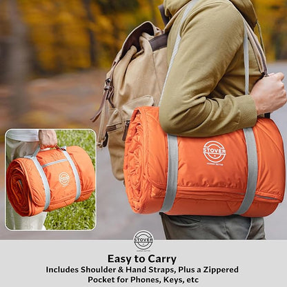 STOVER Large Waterproof Outdoor Stadium Blanket– Extra Thick Soft Fleece Camping Blanket for Travel, Picnics, Sports, Dogs– 79"x55" Warm, Windproof, Sand-proof, Lightweight, Packable (Game Day Orange)