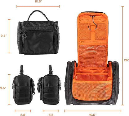 Fitdom Tactical Hanging Toiletry Bag Dopp Kit For Men & Women. Perfect For Travel & Storage for Cosmetic, Clipper, Toothbrush, Shower, Shaving & Grooming Care. Best Overnight Toiletries Organizer Case