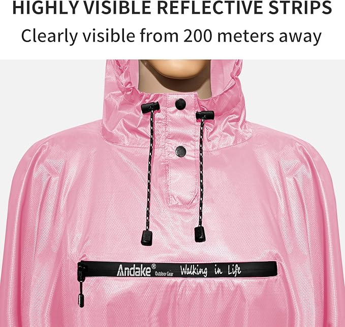 Andake Waterproof Rain Poncho for Adults Unisex,230T Ripstop Polyester,Raincoat Gear with Transparent Viewing Window Outdoors
