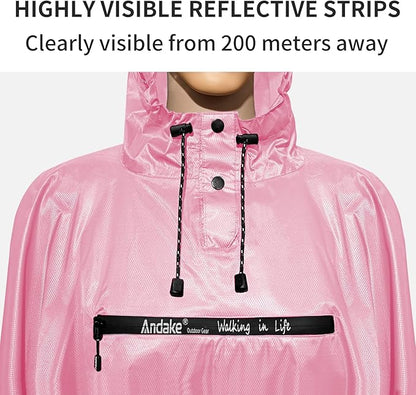 Andake Waterproof Rain Poncho for Adults Unisex,230T Ripstop Polyester,Raincoat Gear with Transparent Viewing Window Outdoors