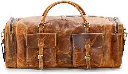 KomalC 28 inch Duffel Bag Travel Sports Overnight Weekend Leather Duffle Bag for Gym Sports Cabin Holdall bag (Distressed Tan)