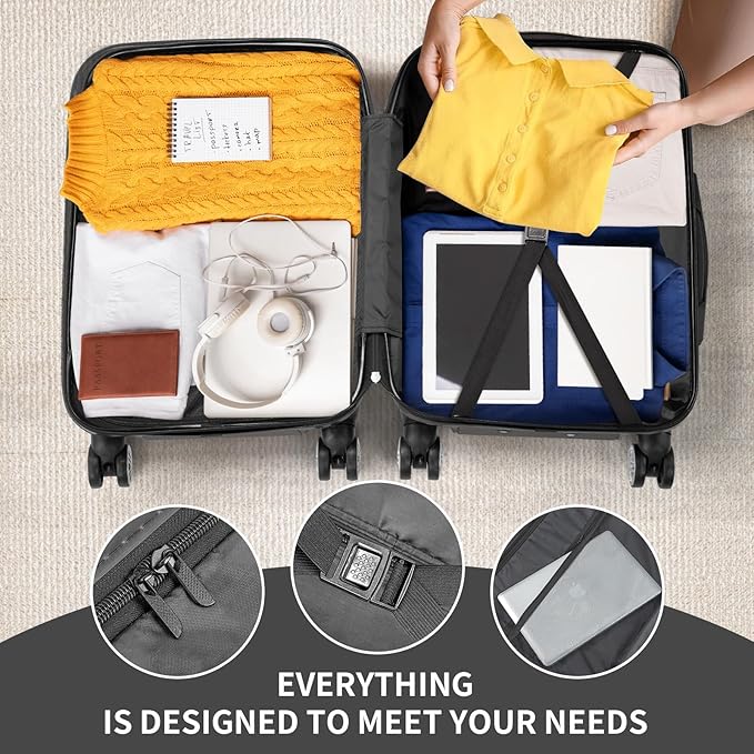 Karl home Carry On Luggage 22x14x9 Airline Approved, ABS Hardshell Suitcase with TSA Lock & Spinner Wheels, Durable Small Suitcase Rolling Luggage for Business Travel, Dark Grey