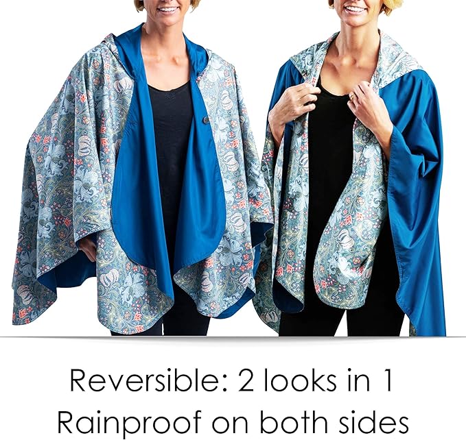 RainCaper Womens Rain Cape Poncho Coat Jacket with Hood Reversible Gorgeous Ultrasoft