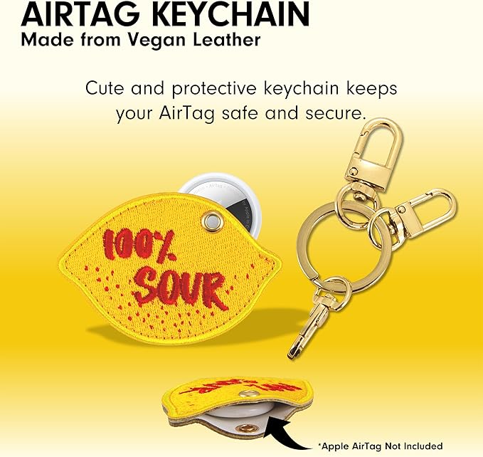 Sonix Keychain Case Compatible with Apple AirTag | Protective AirTag Cover Keychain Charm | 100% Sour, Embroidered Lemon Charm | Lemon