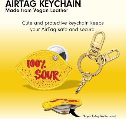 Sonix Keychain Case Compatible with Apple AirTag | Protective AirTag Cover Keychain Charm | 100% Sour, Embroidered Lemon Charm | Lemon