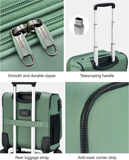 Hanke 16 Inch Underseat Carry On Luggage with Wheels Small Suitcase Softside Luggage Bags for Travel Lightweight Suitcases with Wheels Travel Luggage Personal Item for Men and Women(Forest Green)