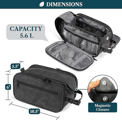 PAVILIA Toiletry Bag for Men Women, Mens Travel Bag Toiletries Organizer Case for Grooming, Travel Essentials Shaving Dopp Kit, PU Leather Water Resistant Cosmetic Pouch, Black