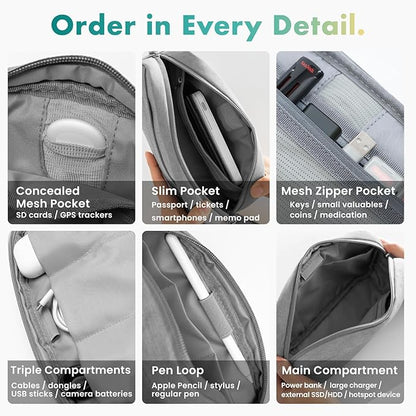 BELLEMOND「Totono+」| Cord Organizer Tech Pouch | Travel Electronics Organizer Case for Cables & Chargers | Hidden AirTag Slot & Cable Pass-Through | Designed in Japan | Charcoal Gray