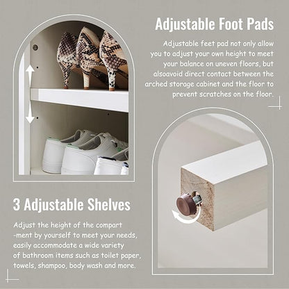 71" Tall Arched Bathroom Storage Cabinet, 8-Tier Modern Farmhouse Storage Cabinet with Adjustable Shelves, Wood Freestanding Cabinet for Bathroom, Living Room, Entryway, Hallway (Antique White)