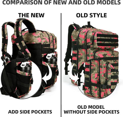 45L Tactical Assault Backpack 3 day assault pack with Molle Waterproof backpack Rucksack for Tactical Backpacks (Pink Camo)