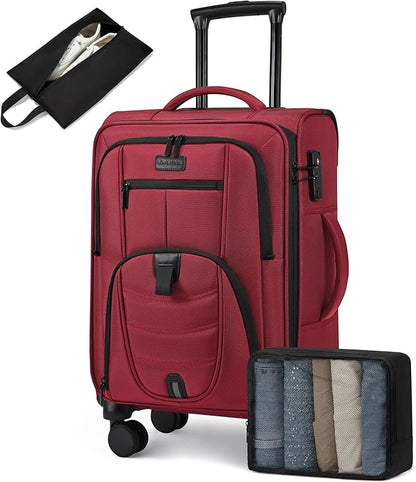 LOVEVOOK Carry On Luggage Airline Approved, Suitcases with Spinner Wheels, Softside Carry-on Luggage with TSA Lock for Women Business Trip, Lightweight Large Capacity Luggage for Travel, Burgundy Red