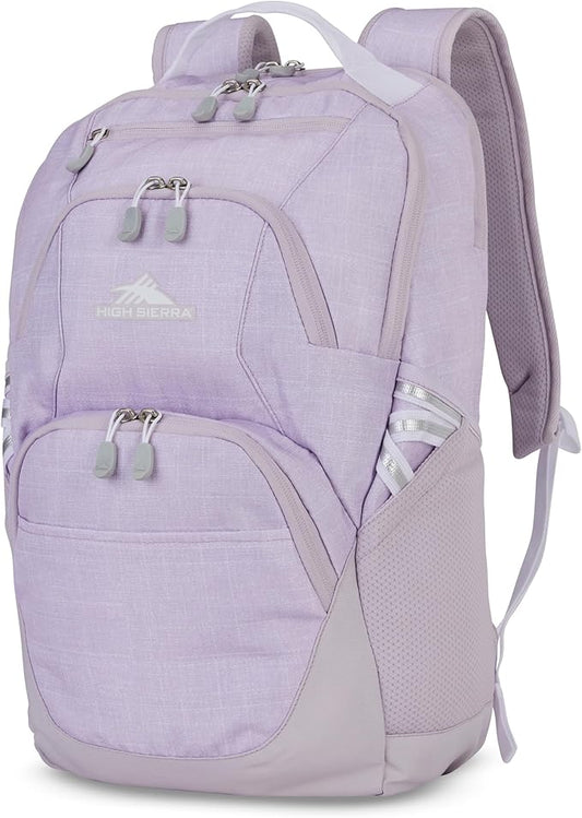 High Sierra Swoop Backpack, Lightweight Bookbag, Large Main Compartment + External Accessory Pockets, Separate Laptop Pocket, Dual Water Bottle Pockets, Fits most 17” Laptops, 30L Capacity, Orchid