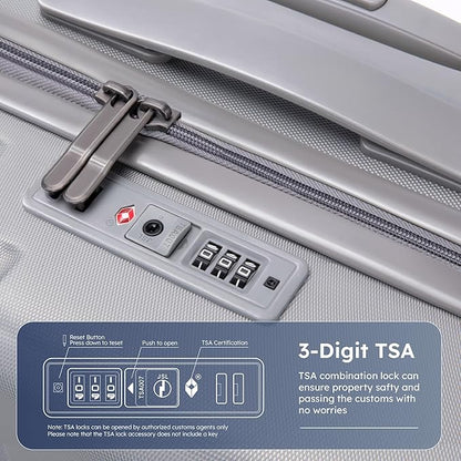 20-inch Carry On Luggage Airline Approved - PC+ABS Lightweight Suitcase with Built-in TSA Lock，Hard-shell Durable Rolling Luggage with USB Port