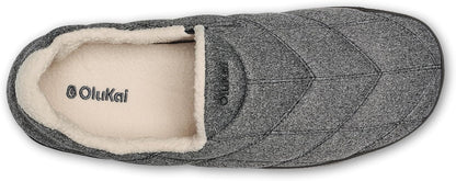 OLUKAI Puku'i Men's Fleece Slippers, Comfortable Activewear Slippers, Premium Full-Grain Leather & Jersey Knit, Drop-In Heel & All-Day Comfort
