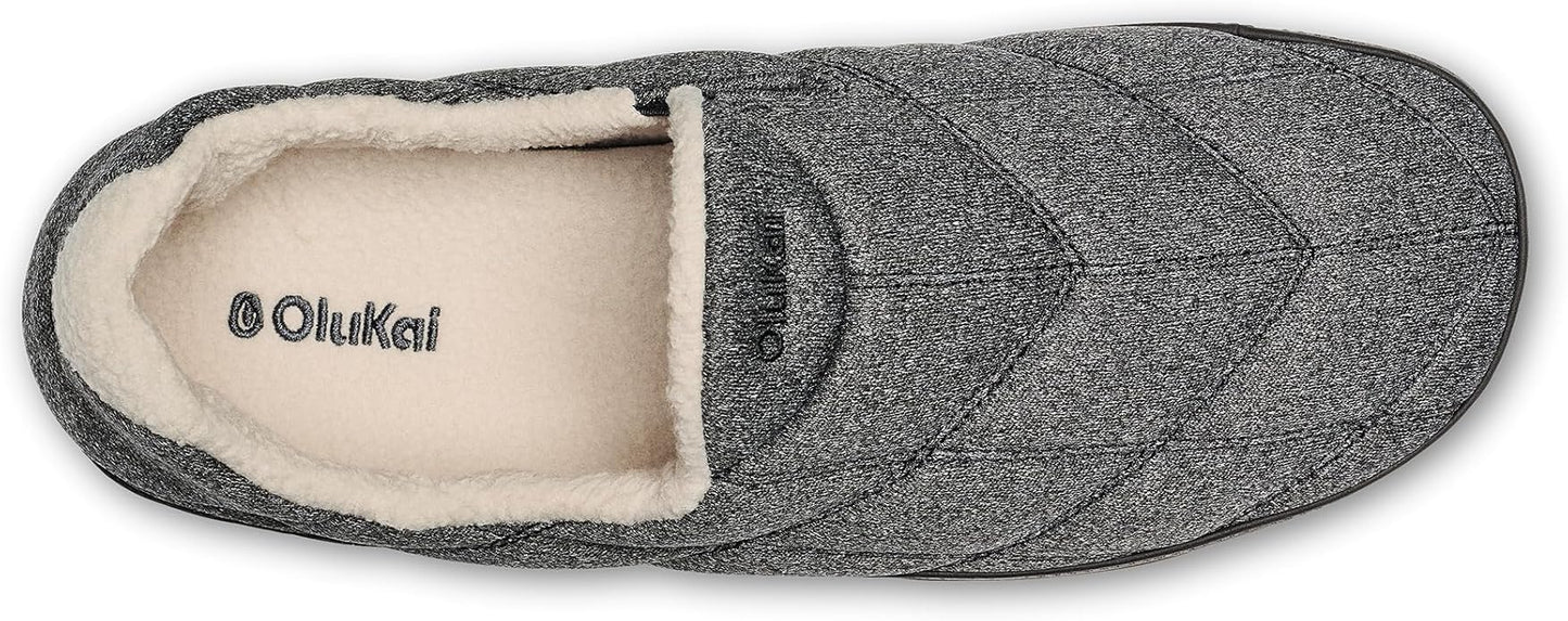 OLUKAI Puku'i Men's Fleece Slippers, Comfortable Activewear Slippers, Premium Full-Grain Leather & Jersey Knit, Drop-In Heel & All-Day Comfort