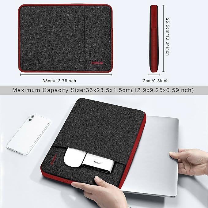 Slim Laptop Case 13.3 14 inch Sleeve, Rainproof & Shockproof Carrying Case for Notebooks Compatible with MacBook Pro 14" and All Models 13.3" MacBook Air/Pro, Most Popular 13"-14" PC,Black-red