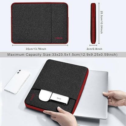 Slim Laptop Case 13.3 14 inch Sleeve, Rainproof & Shockproof Carrying Case for Notebooks Compatible with MacBook Pro 14" and All Models 13.3" MacBook Air/Pro, Most Popular 13"-14" PC,Black-red