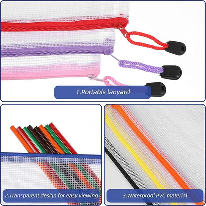 100 Pack Pencil Pouch Bulk Operation Christmas Mesh Zipper Storage Cases Gifts-A6 File Bag Clear Pencil Pouches Multipurpose Toiletry Cosmetics Bags for Office Bill Travel 9.5'' x 4.5''(10 Colors)