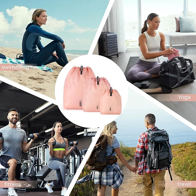 3 Set Packing Cubes for Travel, Lightweight Luggage Organizer Bags Waterproof Storage Bag, Multiple Sizes Reusable Used Essential for Gym Swim (Pink)