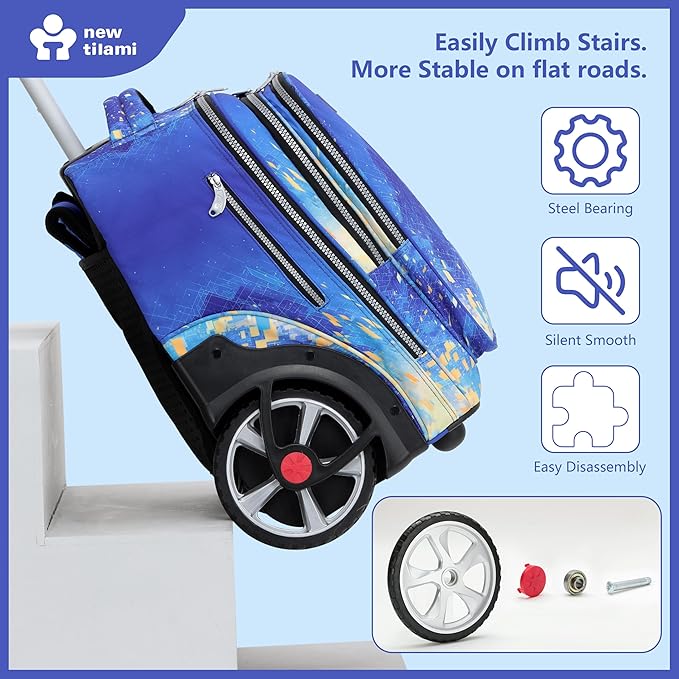 NEW TILAMI 20" Rolling Backpack for Teens Adults, Climbing Stairs Waterproof Backpack with Wheels for School Business Trave Camping with Laptop Compartment, Fit 17 Inch Laptop, Chill Blue Print