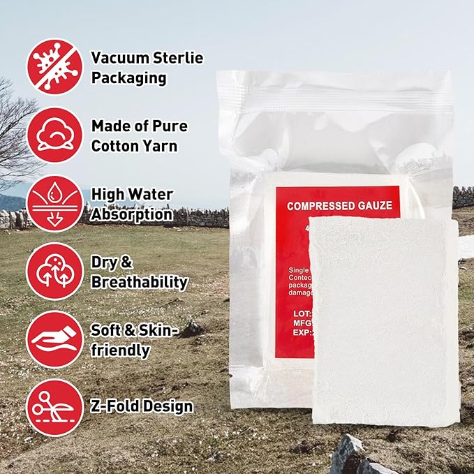 Quick Blood Clotting Emergency Gauze 3" x 145" (2 Pack)- Sterile Hemostatic Z-Folded Compressed Gauze 6-Ply (2 Pack) for First Aid, Combat, Survival, IFAK Trauma Kit Supplies Refill (STAMEN) ﻿