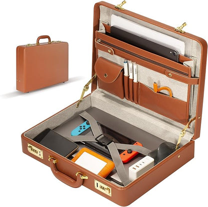 Briefcases for Men, Professional Leather Briefcase with Lock, Hard Shell Business Brief Case, Durable Executive Attache Case for Laptop Documents, Mens Hard Briefcase for Work Office Travel