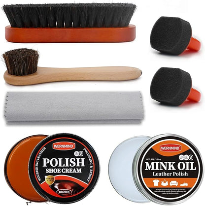 Black Brown Shoe Polish Kit Saddle Soap Mink Oil Leather Boot Shoe Shine Kit Conditioner Cream Wax Care Clearner Set
