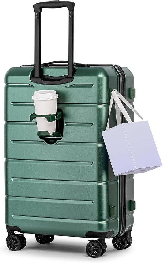 KYME 26 Inch Luggage TSA Approved Hardshell Suitcases with Spinner Wheels Durable Medium Travel Checked Luggage with Cup Holder for Women Men Green
