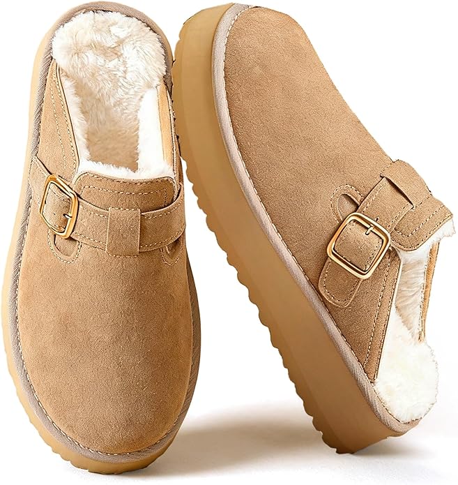 Mishansha Fuzzy Platform Slippers for Women Winter Faux Suede Warm Slippers Cozy House Shoes Outdoor and Indoor