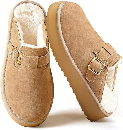 Mishansha Fuzzy Platform Slippers for Women Winter Faux Suede Warm Slippers Cozy House Shoes Outdoor and Indoor