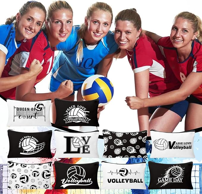 30Pcs Volleyball Makeup Bag Volleyball Cosmetic Bags Gift Accessories Canvas Travel Toiletry Pouch Birthday Christmas Gifts for Women Players Lover