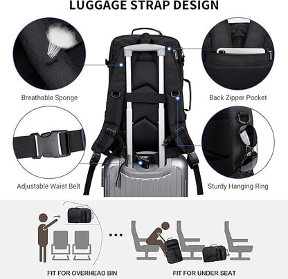 WITZMAN Carry On Travel Backpack for Men Large Convertible 45L Fit 17 Inch Laptop Backpack 3 in 1 Bag for Airline Approved(B688 Black)